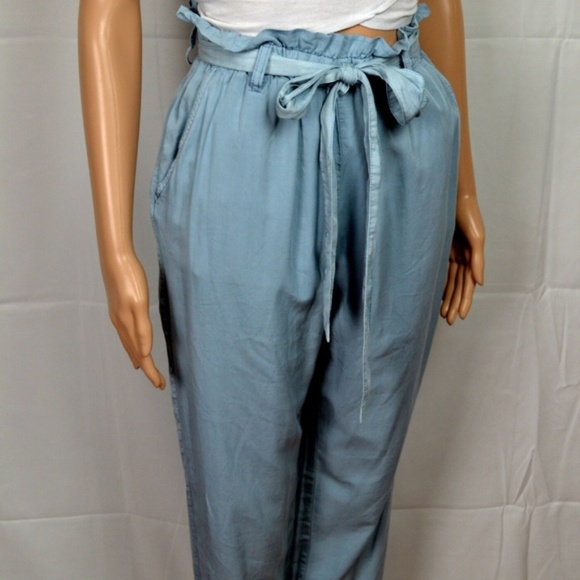 baby blue paper bag trousers